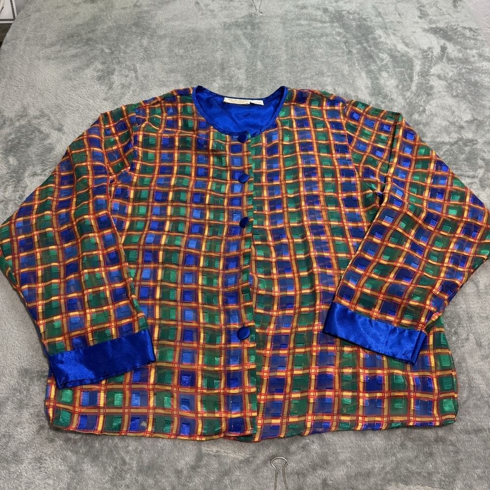 VTG 90s Victoria's Secret Gold Label Multicolored Plaid Button Top Size M RARE